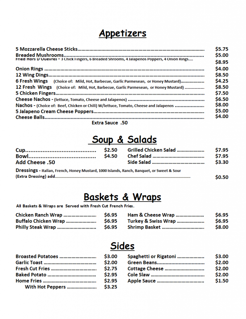 menu Fraternal Order of Eagles 190